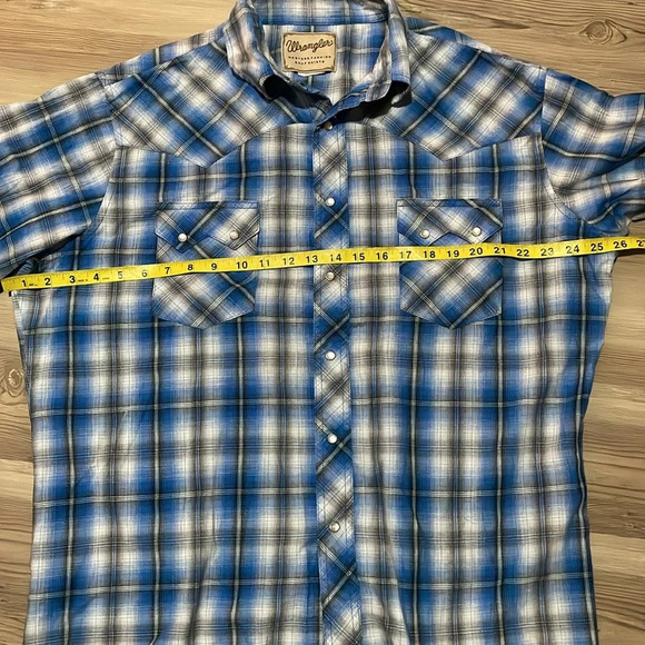 Wrangler western snap up shirt Blue plaid Pearlized snaps Long sleeves Mens XL - Picture 8 of 14